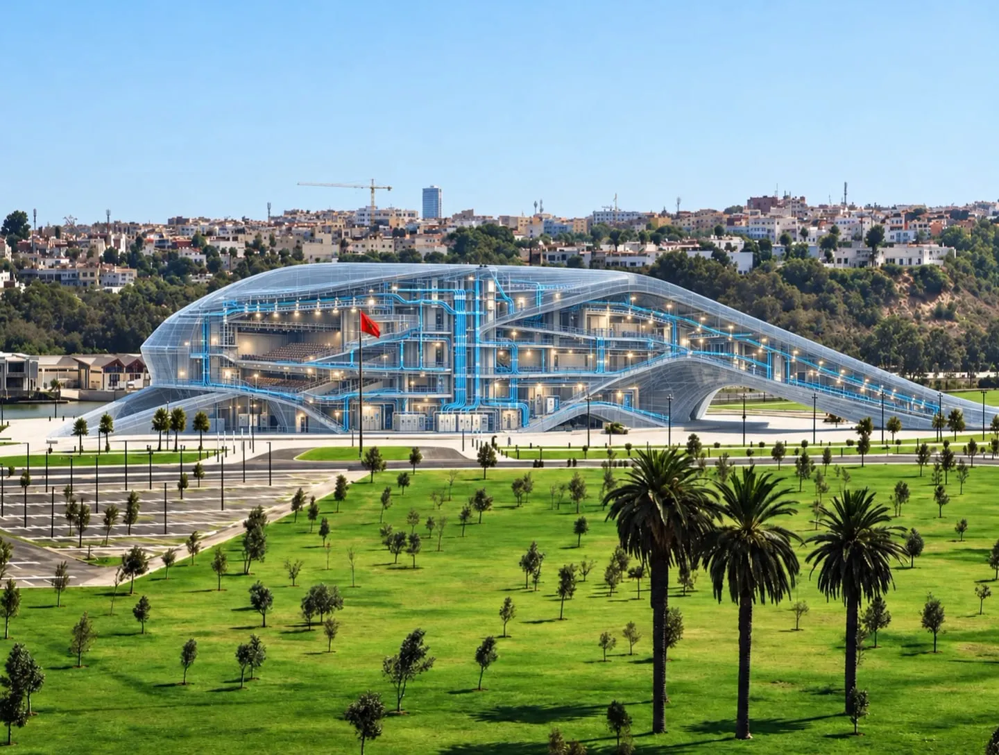 Le même bâtiment en transparence : distribution électrique, chemins de câbles et éclairage