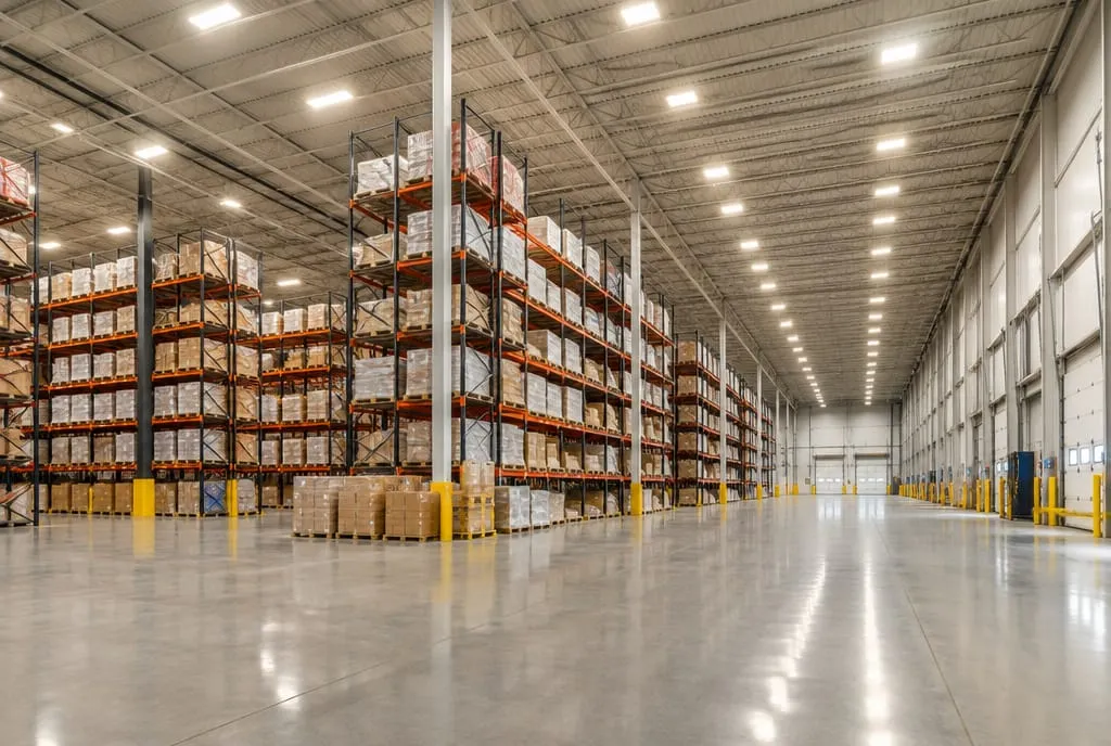 Entrepôt logistique éclairé par des luminaires LED
